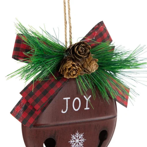 Hot Snowflake "Joy" Jingle Bell Disc Ornaments - 5" - Set of 2 Disk Ornaments