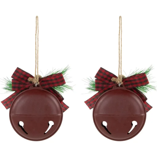 Hot Snowflake "Joy" Jingle Bell Disc Ornaments - 5" - Set of 2 Disk Ornaments