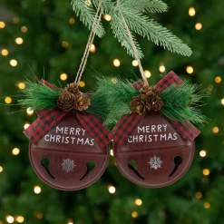 Online Snowflake "Merry Christmas" Jingle Bell Disc Ornaments - 5" - Set of 2 Disk Ornaments