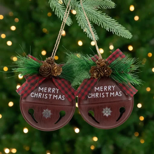 Online Snowflake "Merry Christmas" Jingle Bell Disc Ornaments - 5" - Set of 2 Disk Ornaments