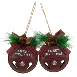 Online Snowflake "Merry Christmas" Jingle Bell Disc Ornaments - 5" - Set of 2 Disk Ornaments