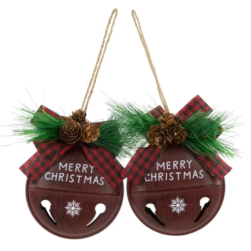 Online Snowflake "Merry Christmas" Jingle Bell Disc Ornaments - 5" - Set of 2 Disk Ornaments
