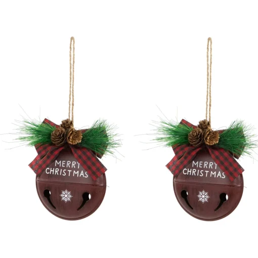 Online Snowflake "Merry Christmas" Jingle Bell Disc Ornaments - 5" - Set of 2 Disk Ornaments