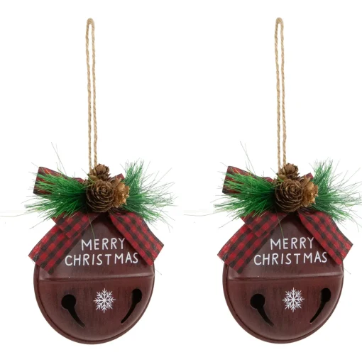 Online Snowflake "Merry Christmas" Jingle Bell Disc Ornaments - 5" - Set of 2 Disk Ornaments