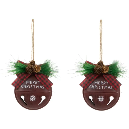 Online Snowflake "Merry Christmas" Jingle Bell Disc Ornaments - 5" - Set of 2 Disk Ornaments