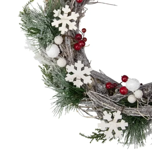 Snowflakes and Berries Winter Foliage Christmas Wreath - 13" - Unlit Unlit