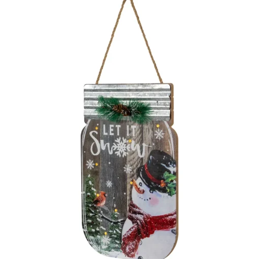 Snowman Mason Jar "Let It Snow" Christmas Wall Sign - 13.5" Wall