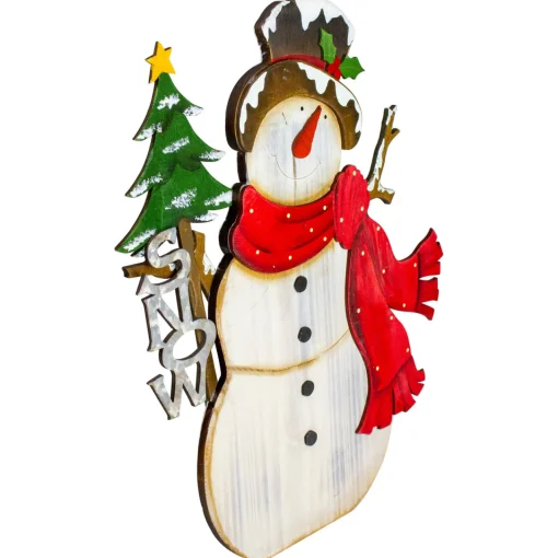 Online Snowman with "Snow" and Pine Tree Sign Wooden Christmas Decoration - 18" Wall