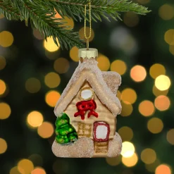 Clearance Snowy Country Cabin Glass Christmas Hanging Ornament - 3.25" Garden & Floral