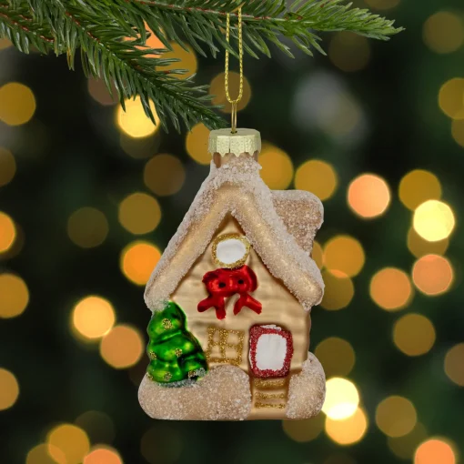 Clearance Snowy Country Cabin Glass Christmas Hanging Ornament - 3.25" Garden & Floral