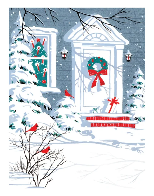 Clearance Snowy Door Wreath Christmas Holiday Wall Decor Art Print Wall