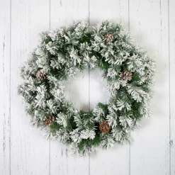 Sale Snowy Flocked Angel Pine with Pine Cones Artificial Christmas Wreath - 36