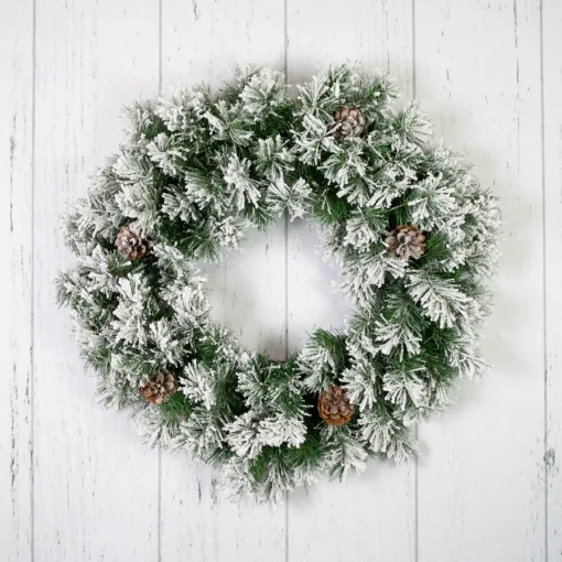 Sale Snowy Flocked Angel Pine with Pine Cones Artificial Christmas Wreath - 36" - Unlit Frosted