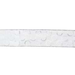 Outlet Snowy White and Silver Circle Christmas Wired Craft Ribbon 2.5" x 16 Yards Ribbons & Bows