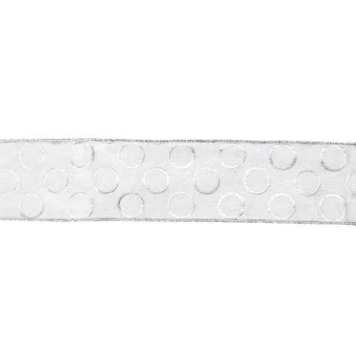 Outlet Snowy White and Silver Circle Christmas Wired Craft Ribbon 2.5" x 16 Yards Ribbons & Bows
