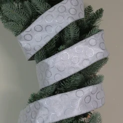 Outlet Snowy White and Silver Circle Christmas Wired Craft Ribbon 2.5" x 16 Yards Ribbons & Bows