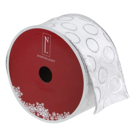 Outlet Snowy White and Silver Circle Christmas Wired Craft Ribbon 2.5" x 16 Yards Ribbons & Bows