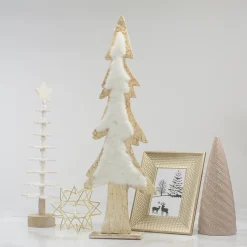 Best Snowy Wooden Tree Christmas Decoration - 14.5" - Beige and White Trees