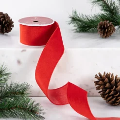 Online Solid Red Wired Craft Christmas Ribbon 2.5" x 10 Yards Ribbons & Bows