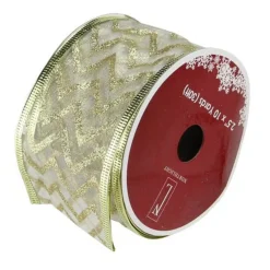 Online Sparkling Gold Chevron Wired Christmas Craft Ribbon 2.5" x 10 Yards Ribbons & Bows