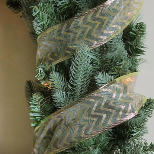 Online Sparkling Gold Chevron Wired Christmas Craft Ribbon 2.5" x 10 Yards Ribbons & Bows