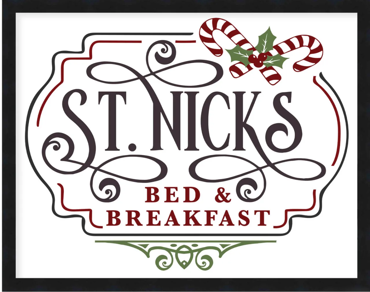 Hot St Nick's Bed and Breakfast 15.5" x 19.5" Framed Christmas Wall Decor Art Print Sign Poster in a Black Wooden Frame with UV Acrylic and Hangers Wall