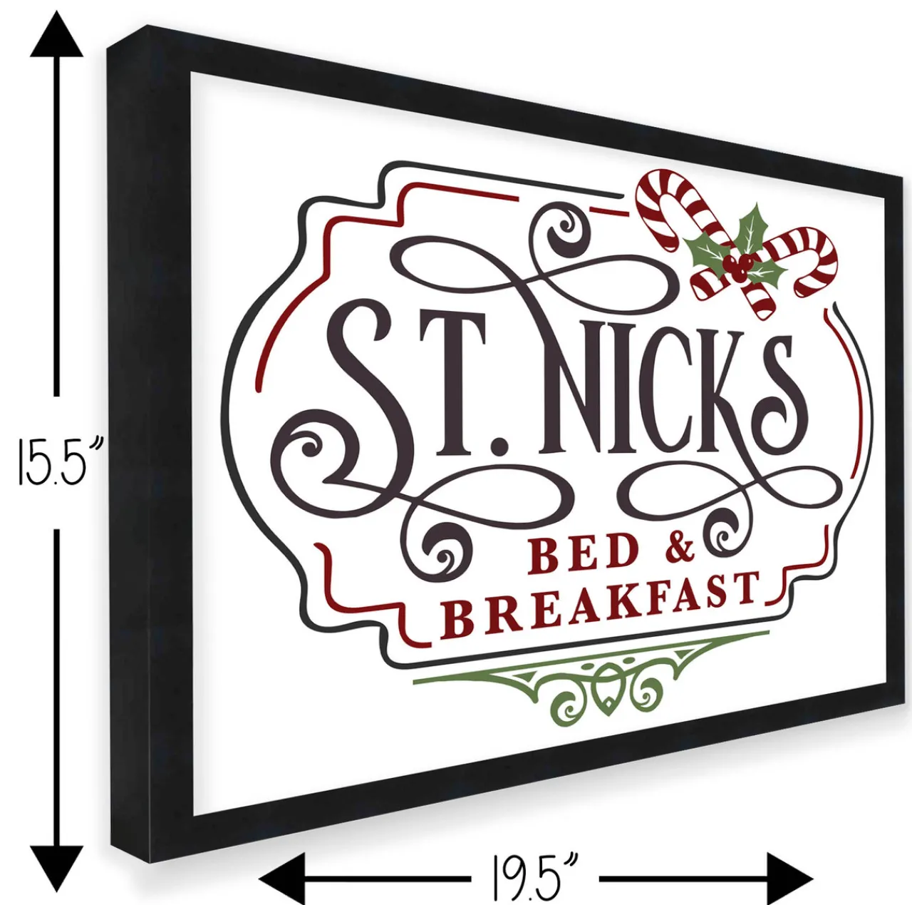 Hot St Nick's Bed and Breakfast 15.5" x 19.5" Framed Christmas Wall Decor Art Print Sign Poster in a Black Wooden Frame with UV Acrylic and Hangers Wall