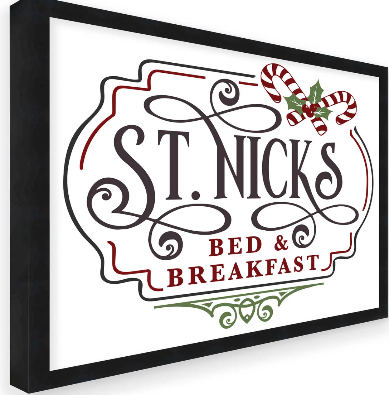 Hot St Nick's Bed and Breakfast 15.5" x 19.5" Framed Christmas Wall Decor Art Print Sign Poster in a Black Wooden Frame with UV Acrylic and Hangers Wall