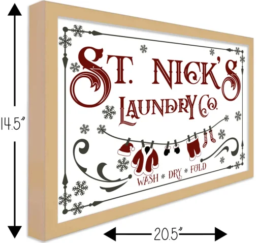 Sale St Nick's Laundry Company Laundry Room 14.5" x 20.5" Framed Christmas Wall Decor Sign Poster in a Natural Wooden Frame with UV Acrylic and Hangers Wall