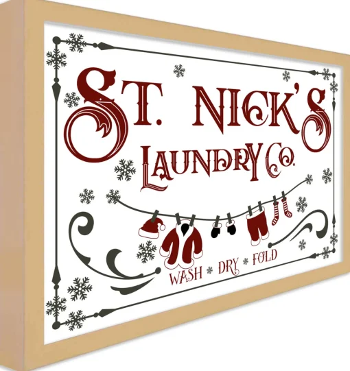 Sale St Nick's Laundry Company Laundry Room 14.5" x 20.5" Framed Christmas Wall Decor Sign Poster in a Natural Wooden Frame with UV Acrylic and Hangers Wall