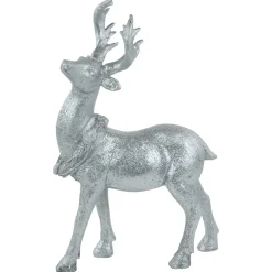 Standing Glitter Reindeer Christmas Decoration - 10.75" - Silver Finish Animals