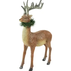 Discount Standing Glittered Reindeer with Pine Neck Wreath Christmas Decoration - 15.5" Animals