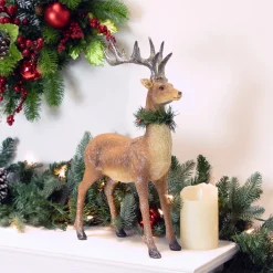 Discount Standing Glittered Reindeer with Pine Neck Wreath Christmas Decoration - 15.5" Animals
