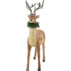Discount Standing Glittered Reindeer with Pine Neck Wreath Christmas Decoration - 15.5