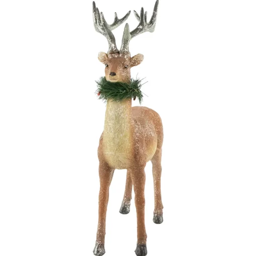 Discount Standing Glittered Reindeer with Pine Neck Wreath Christmas Decoration - 15.5" Animals