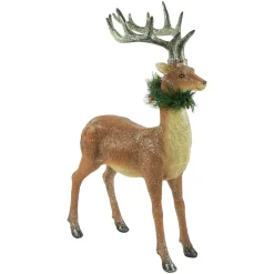 Discount Standing Glittered Reindeer with Pine Neck Wreath Christmas Decoration - 15.5
