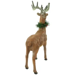 Discount Standing Glittered Reindeer with Pine Neck Wreath Christmas Decoration - 15.5