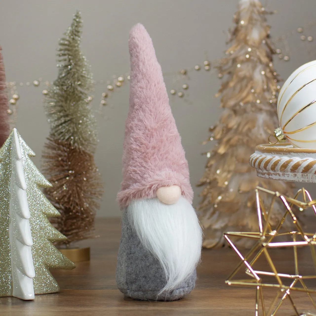 Standing Gnome Christmas Decoration - 11" - Pink and Gray Gnomes