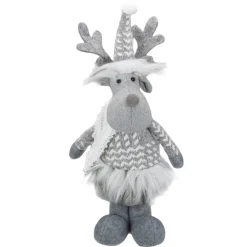 Outlet Standing Moose with Faux Fur Christmas Figure - 12" - Gray and White Animals