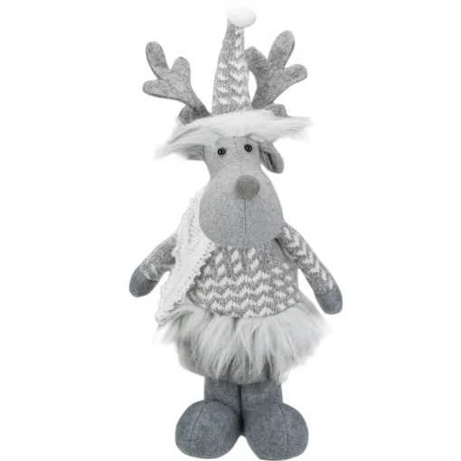 Outlet Standing Moose with Faux Fur Christmas Figure - 12" - Gray and White Animals