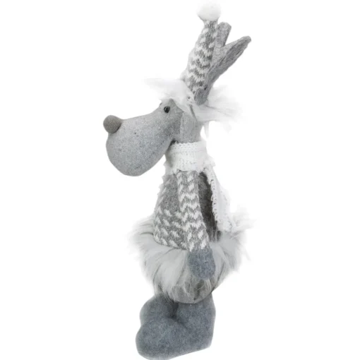 Outlet Standing Moose with Faux Fur Christmas Figure - 12" - Gray and White Animals