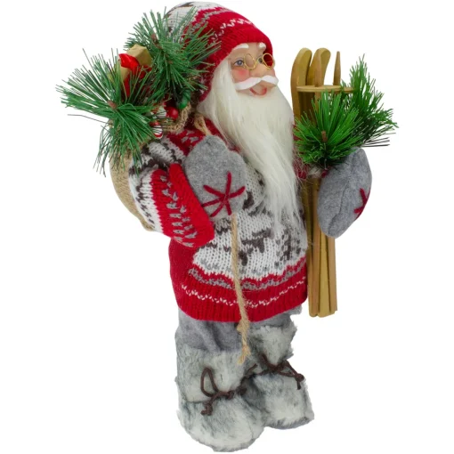 Best Standing Nordic Santa with Skis Christmas Figure - 12" Santa Claus