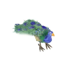 Clearance Standing Peacock Tail Feathers Christmas Decoration - 13" - Green and Blue Animals