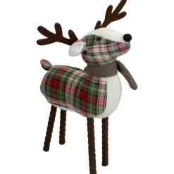 New Standing Plaid Reindeer Christmas Decoration - 13.5" - Red, Green and Brown Animals