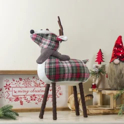 New Standing Plaid Reindeer Christmas Decoration - 13.5" - Red, Green and Brown Animals
