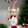 Standing Plush Moose Christmas Figure with Glitter Antlers - 25" - White and Red Animals