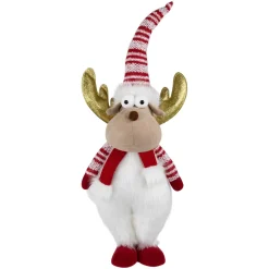 Standing Plush Moose Christmas Figure with Glitter Antlers - 25" - White and Red Animals