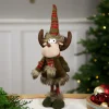 Clearance Standing Plush Moose with Striped Legs Christmas Figure - 18" - Green and Red Animals