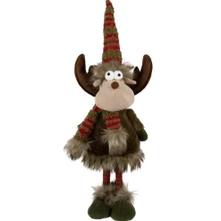 Clearance Standing Plush Moose with Striped Legs Christmas Figure - 18" - Green and Red Animals