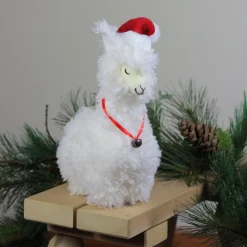 New Standing Plush Sleeping Llama with Jingle Bell Necklace Christmas Figure - 13" Animals